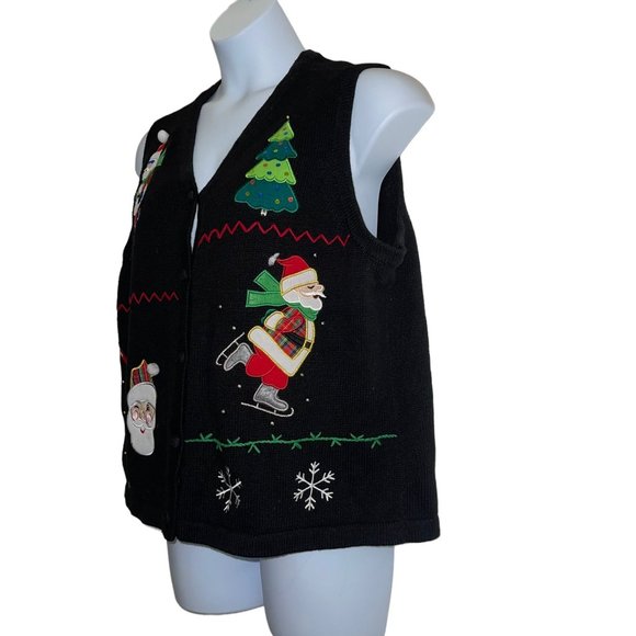 Vtg Bechamel Plus Size Cardigan Sweater Vest Womens 1X Christmas Santa Holiday - Picture 5 of 12
